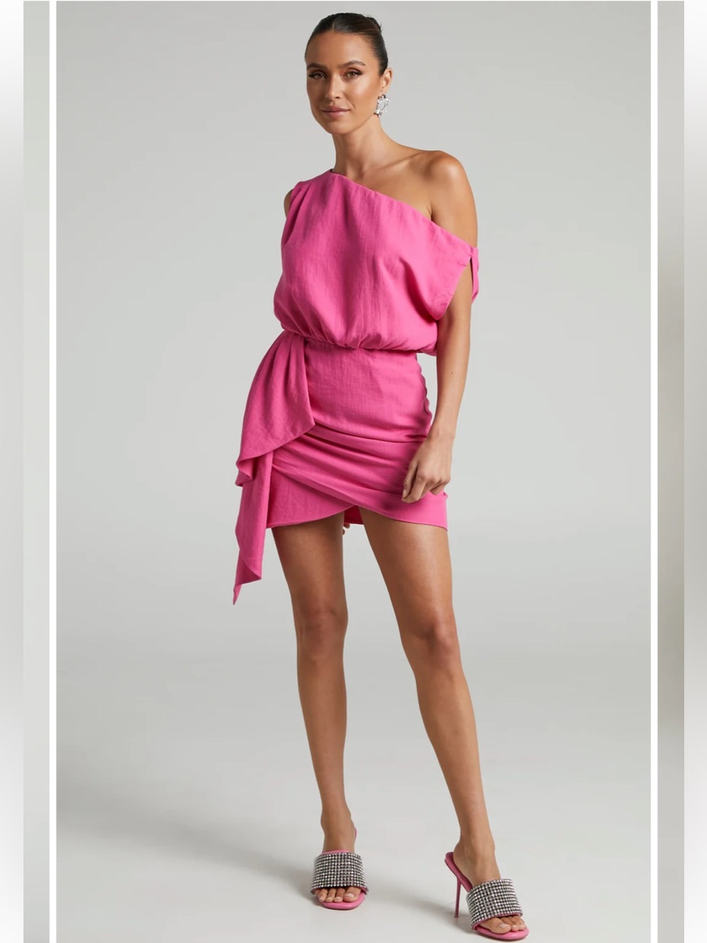 Showpo Hot Pink One-Shoulder Mini Dress
